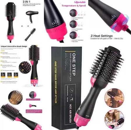 3 in 1 Professional Hot Air Hair Brush Styler - Dryer, Straightener & Curler